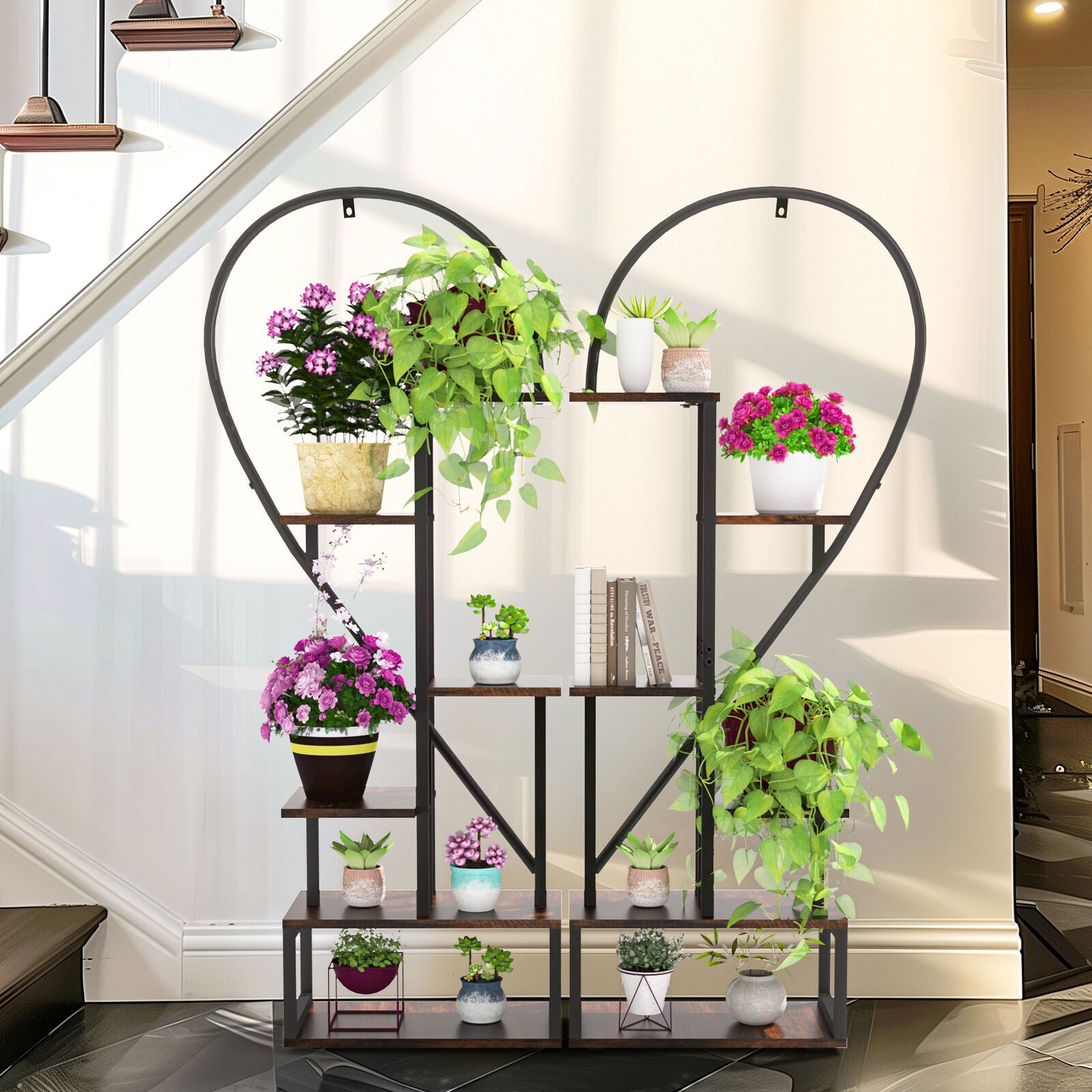 Gardening Accessories: Fin Merge/Separate Metal Plant Stand Heart Shape Ladder Book Shelf For Indoor Garden
