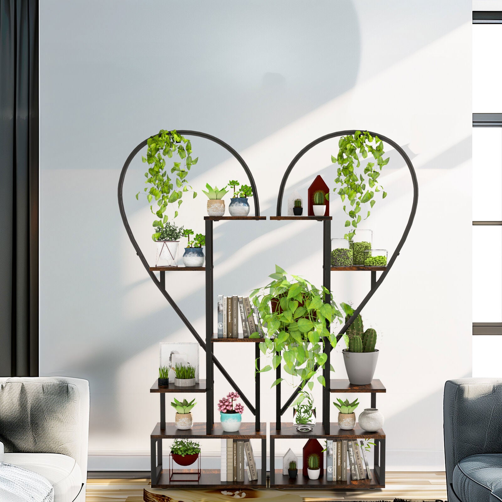 Gardening Accessories: Fin Merge/Separate Metal Plant Stand Heart Shape Ladder Book Shelf For Indoor Garden