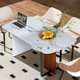 Dining Tables: Upscale Marble Dining Table 4-6 Seat Rectangle Kitchen Table Robust Table Bases
