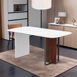 Dining Tables: Upscale Marble Dining Table 4-6 Seat Rectangle Kitchen Table Robust Table Bases