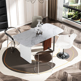 Dining Tables: Upscale Marble Dining Table 4-6 Seat Rectangle Kitchen Table Robust Table Bases