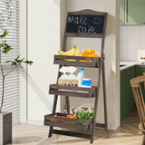 Pots, Planters & Accessories: 3-Tier A-Frame Wooden Sidewalk Sign Chalkboard With Display Shelf Planter Stand
