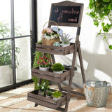Pots, Planters & Accessories: 3-Tier A-Frame Wooden Sidewalk Sign Chalkboard With Display Shelf Planter Stand