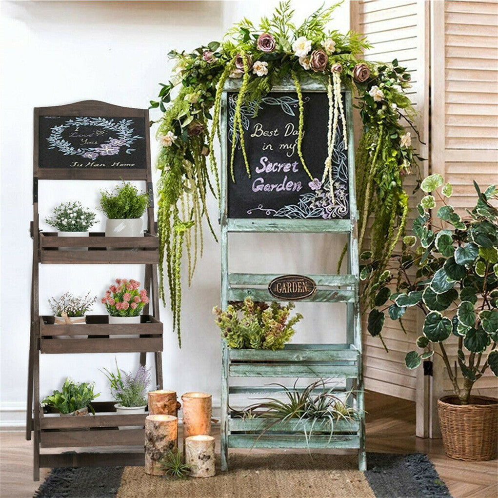 Pots, Planters & Accessories: 3-Tier A-Frame Wooden Sidewalk Sign Chalkboard With Display Shelf Planter Stand