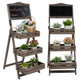 Pots, Planters & Accessories: 3-Tier A-Frame Wooden Sidewalk Sign Chalkboard With Display Shelf Planter Stand