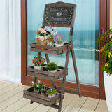 Pots, Planters & Accessories: 3-Tier A-Frame Wooden Sidewalk Sign Chalkboard With Display Shelf Planter Stand