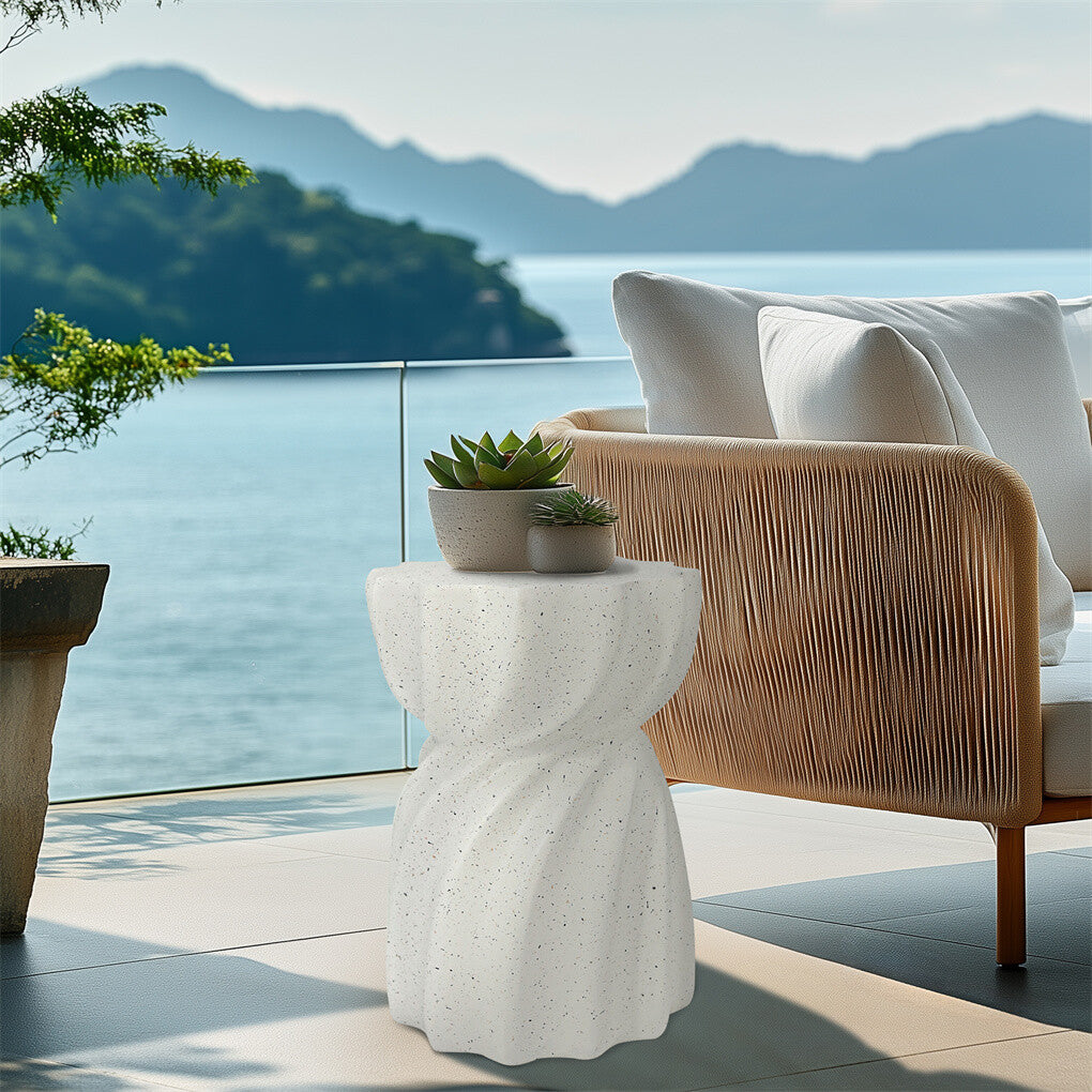 Side Tables: Modern Hourglass Concrete Accent End Table Outdoor Patio Table Garden Furniture