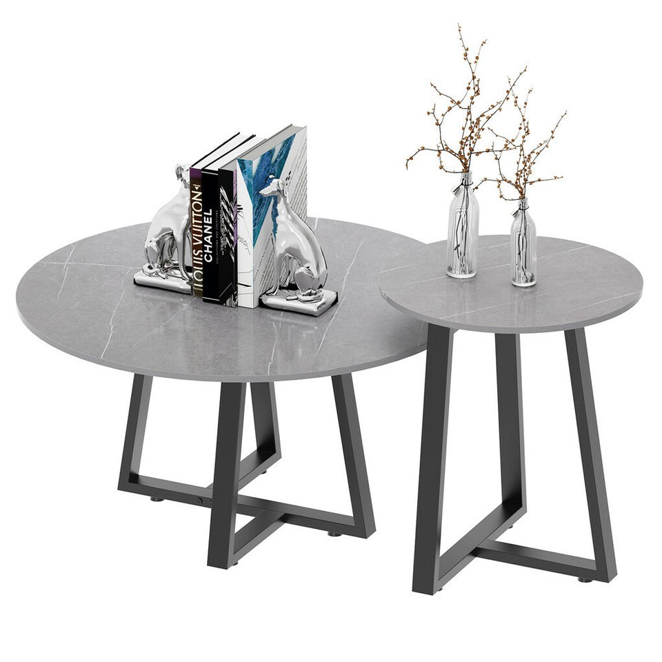 Side Tables: Set of 2 Grey Sintered Stone Tables