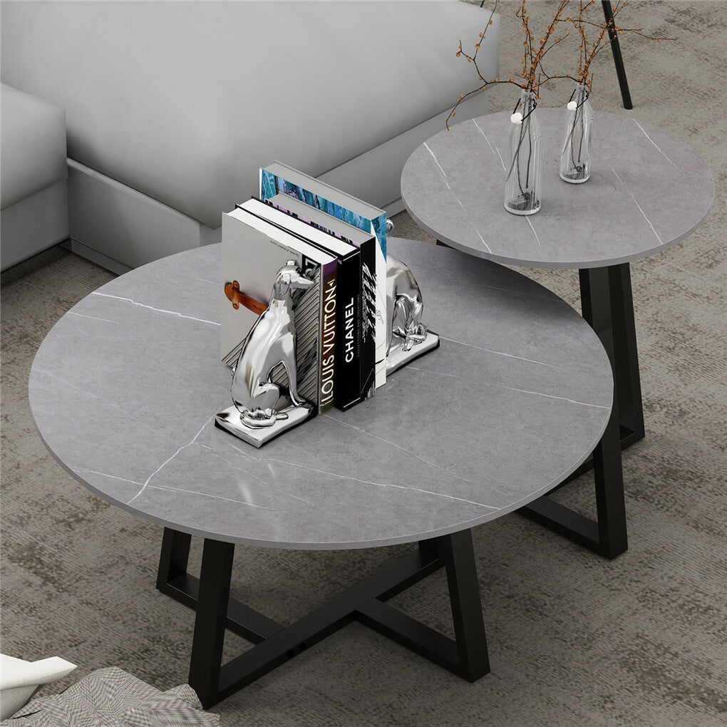 Side Tables: Set of 2 Grey Sintered Stone Tables