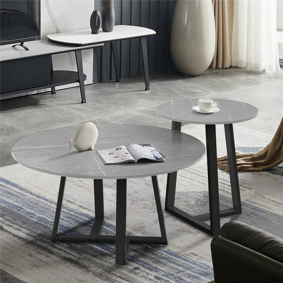 Side Tables: Set of 2 Grey Sintered Stone Tables