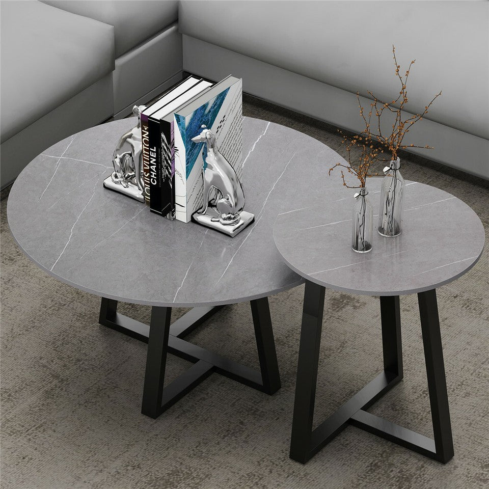 Side Tables: Set of 2 Grey Sintered Stone Tables