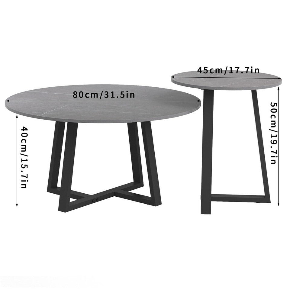 Side Tables: Set of 2 Grey Sintered Stone Tables