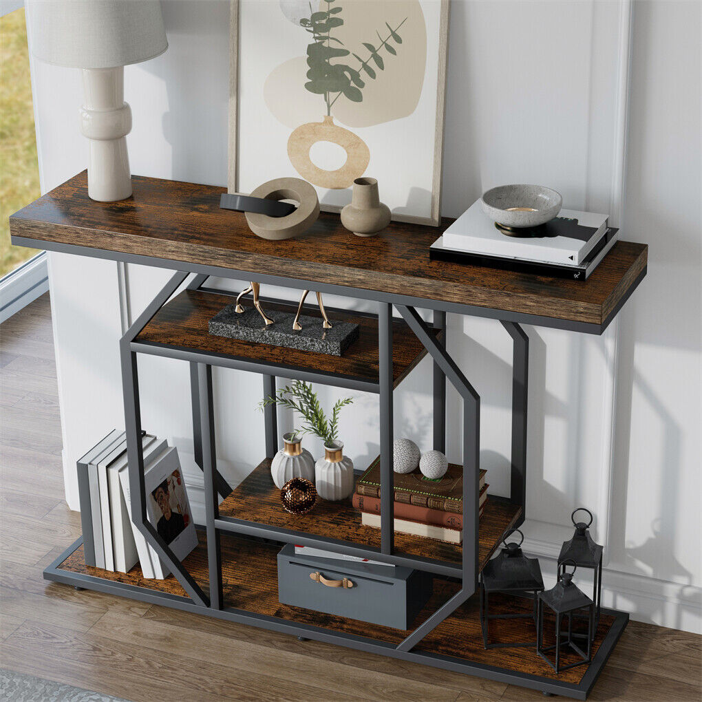 Table & Bar Stools: 4-Tier Large Vintage Console Table Ultra Long Entryway Sofa Storage Table Hallwa