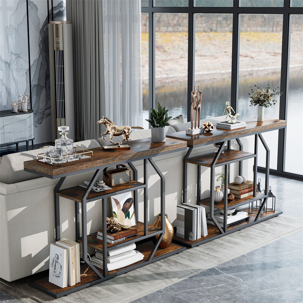 Table & Bar Stools: 4-Tier Large Vintage Console Table Ultra Long Entryway Sofa Storage Table Hallwa