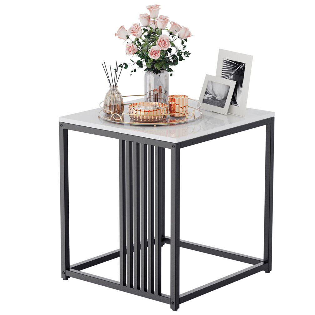 Side Tables: Luxury square side table marble stone-Black frame