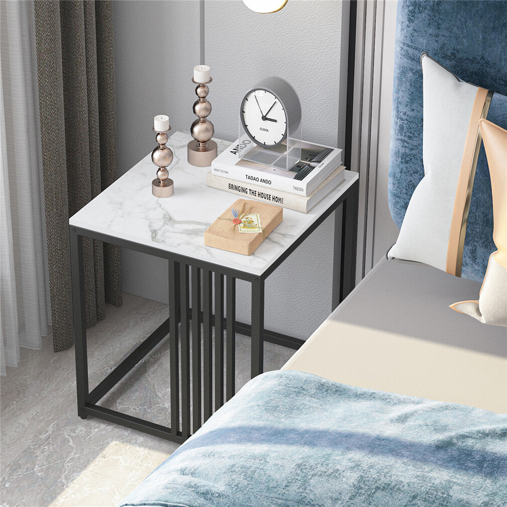 Side Tables: Luxury square side table marble stone-Black frame