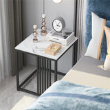 Side Tables: Luxury square side table marble stone-Black frame