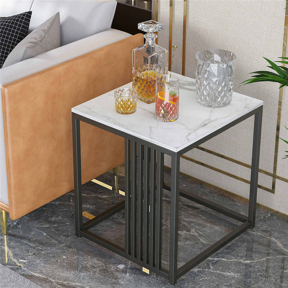 Side Tables: Luxury square side table marble stone-Black frame