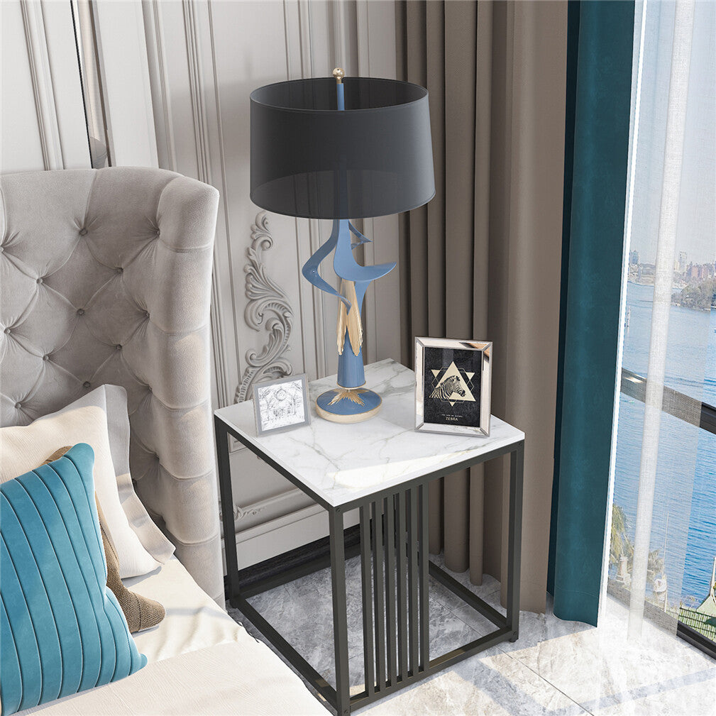 Side Tables: Luxury square side table marble stone-Black frame
