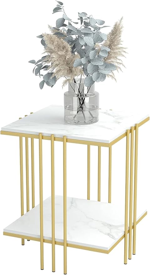 Bedside Tables: 2 Tier End Table Bedside Tables Sintered Stone Nightstand Display Storage Shelf