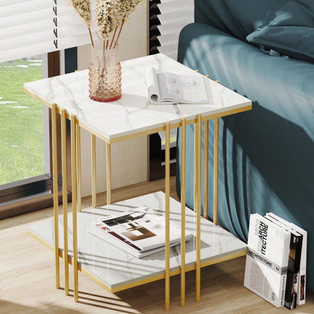 Bedside Tables: 2 Tier End Table Bedside Tables Sintered Stone Nightstand Display Storage Shelf