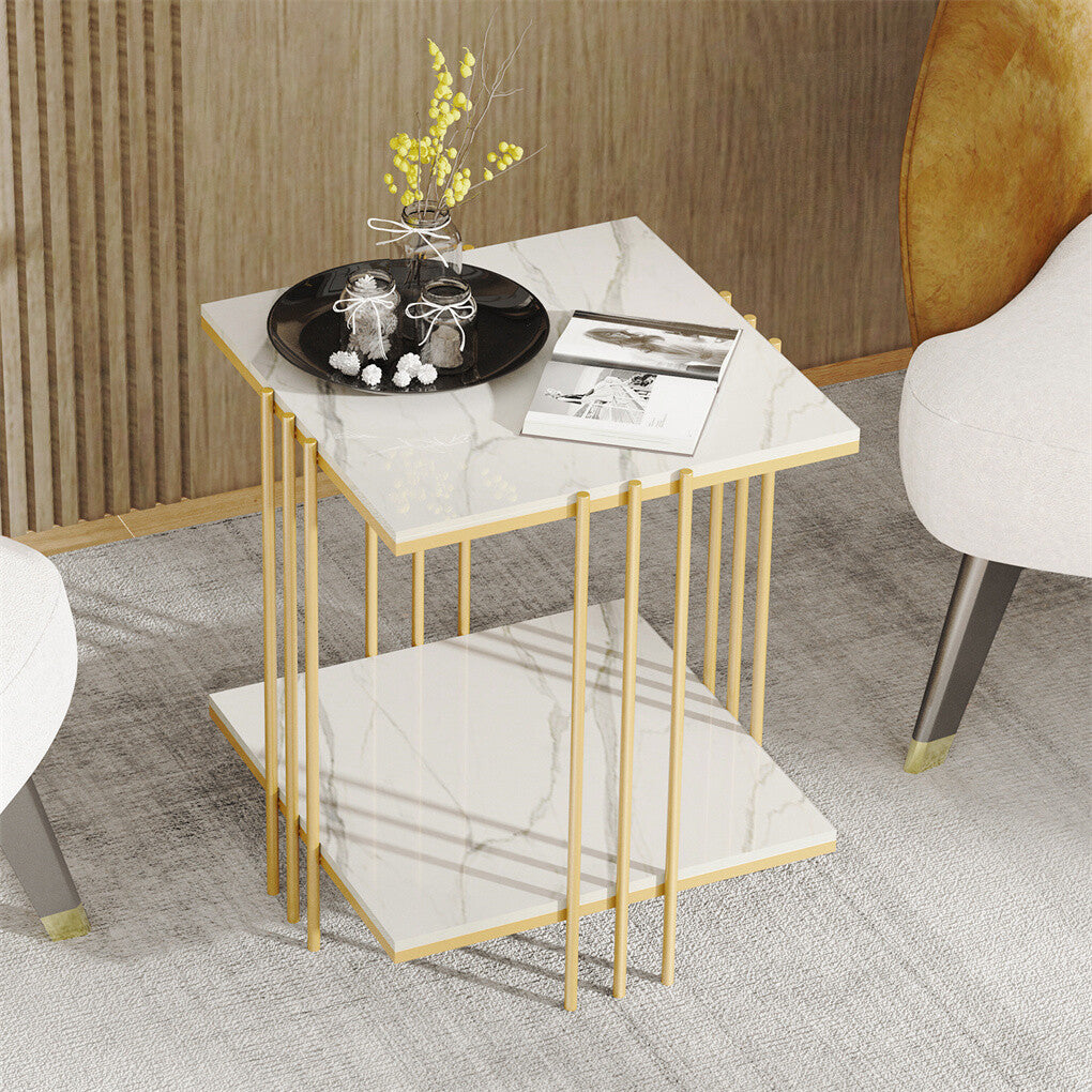 Bedside Tables: 2 Tier End Table Bedside Tables Sintered Stone Nightstand Display Storage Shelf