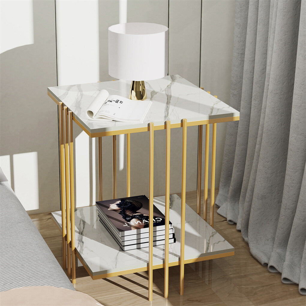 Bedside Tables: 2 Tier End Table Bedside Tables Sintered Stone Nightstand Display Storage Shelf