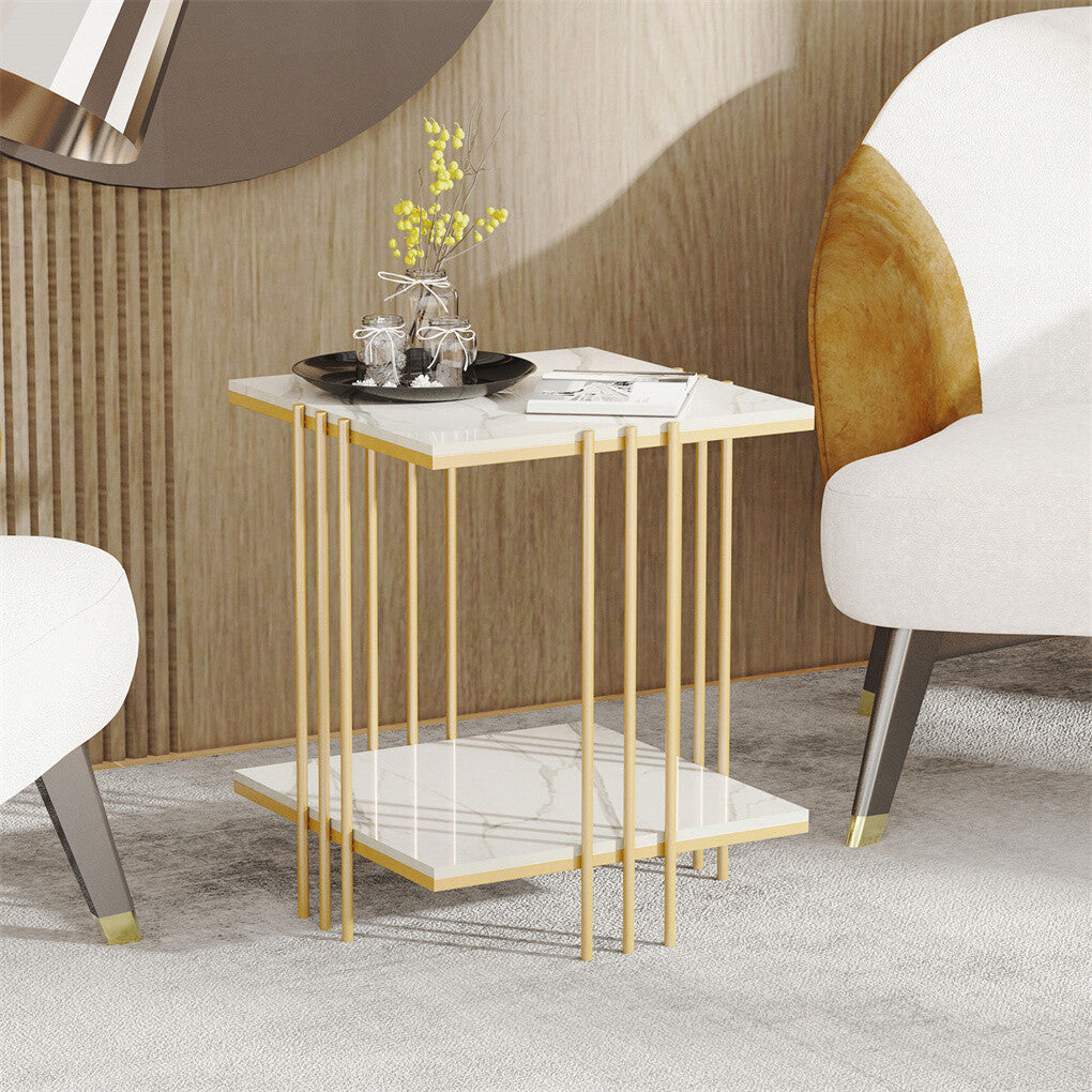 Bedside Tables: 2 Tier End Table Bedside Tables Sintered Stone Nightstand Display Storage Shelf