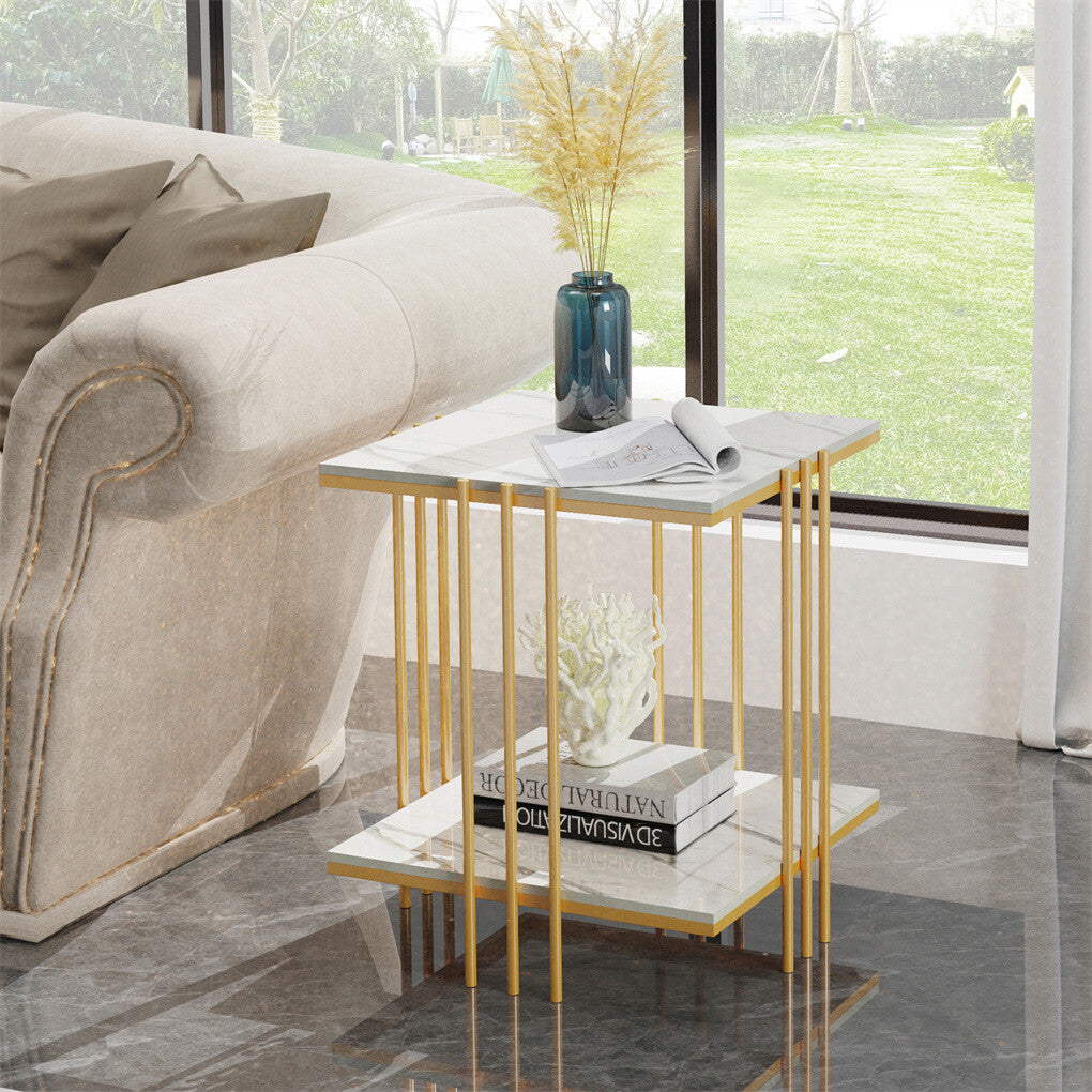 Bedside Tables: 2 Tier End Table Bedside Tables Sintered Stone Nightstand Display Storage Shelf