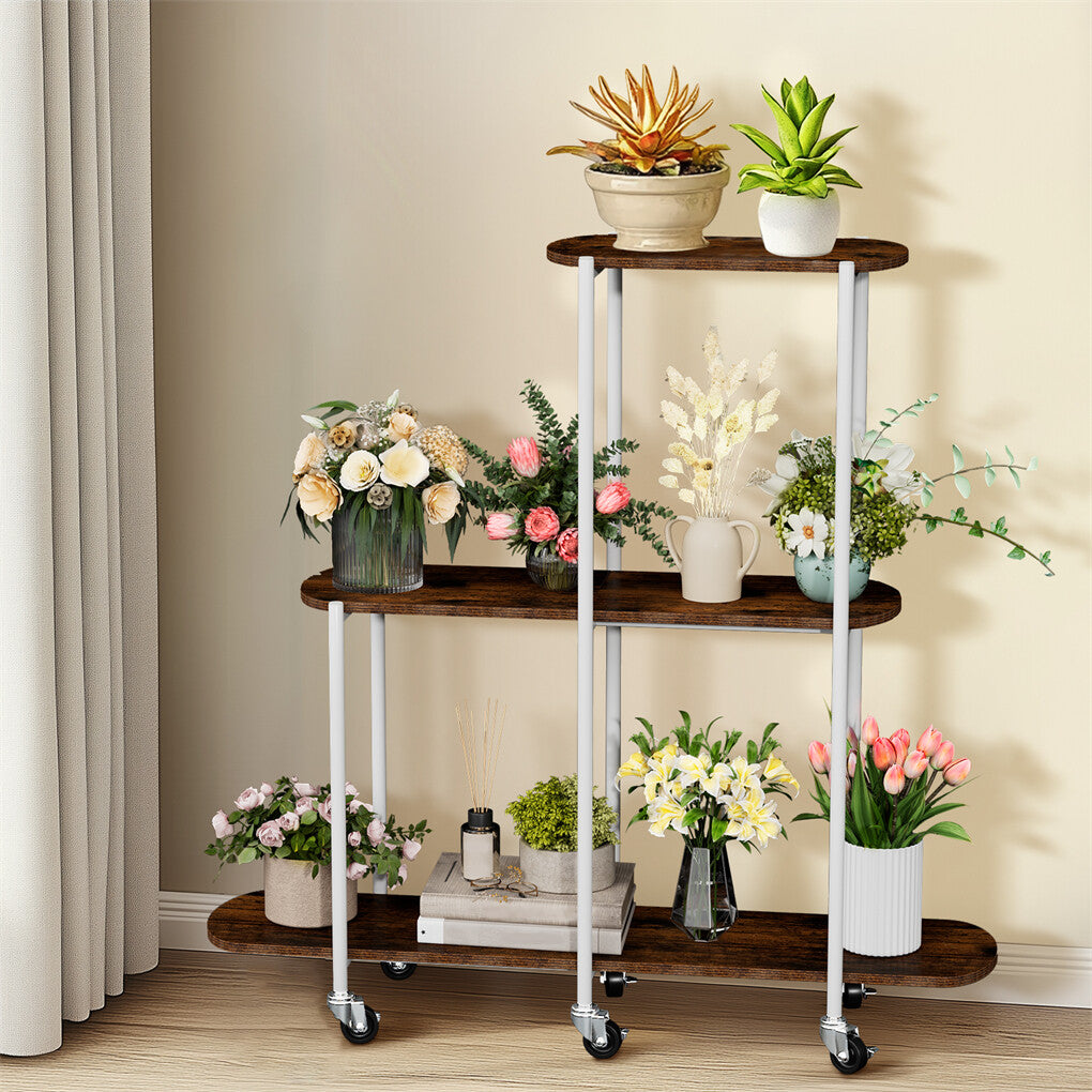 Gardening Accessories: FIN Vintage Plant Holder 3 Tiers Storage Shelf Unit with Lockable Casters Garden