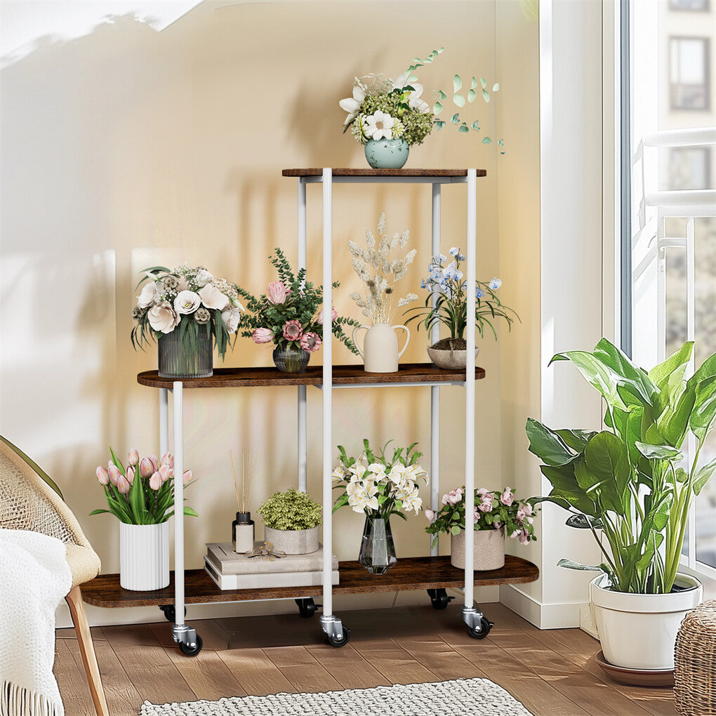 Gardening Accessories: FIN Vintage Plant Holder 3 Tiers Storage Shelf Unit with Lockable Casters Garden