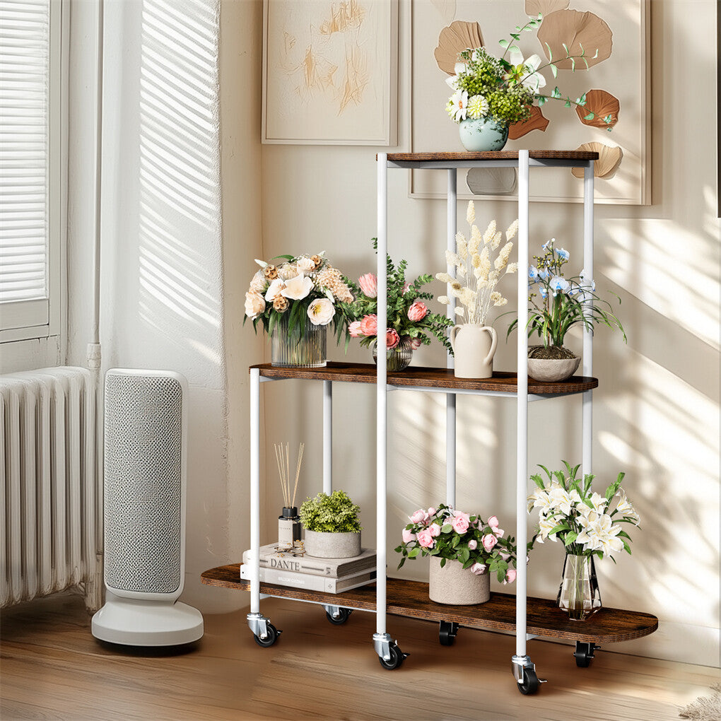 Gardening Accessories: FIN Vintage Plant Holder 3 Tiers Storage Shelf Unit with Lockable Casters Garden