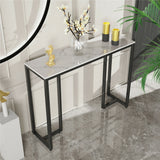 Side Tables: Modern Heavy Real Stone Console Table Hallway Entryway Table Metal Narrow Desk
