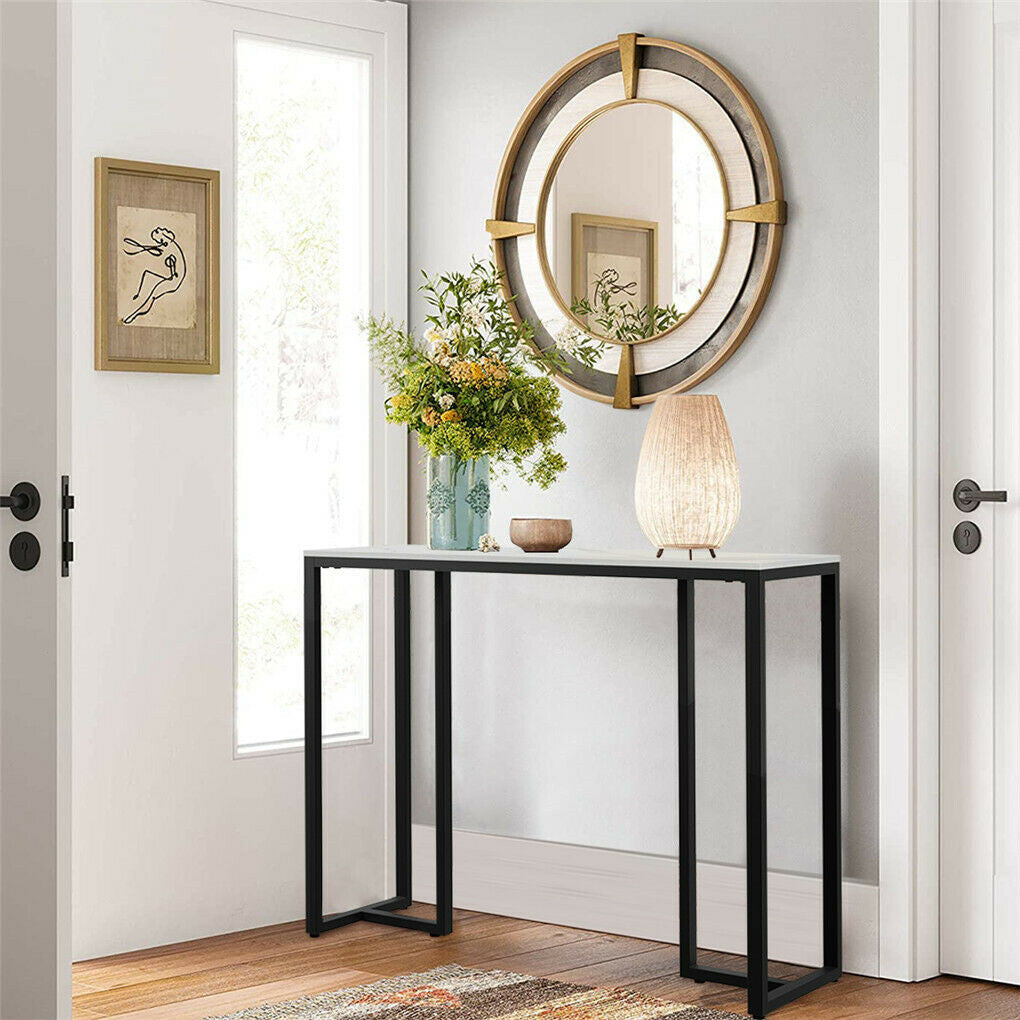 Modern Heavy Real Stone Console Table Hallway Entryway Table Metal Narrow Desk