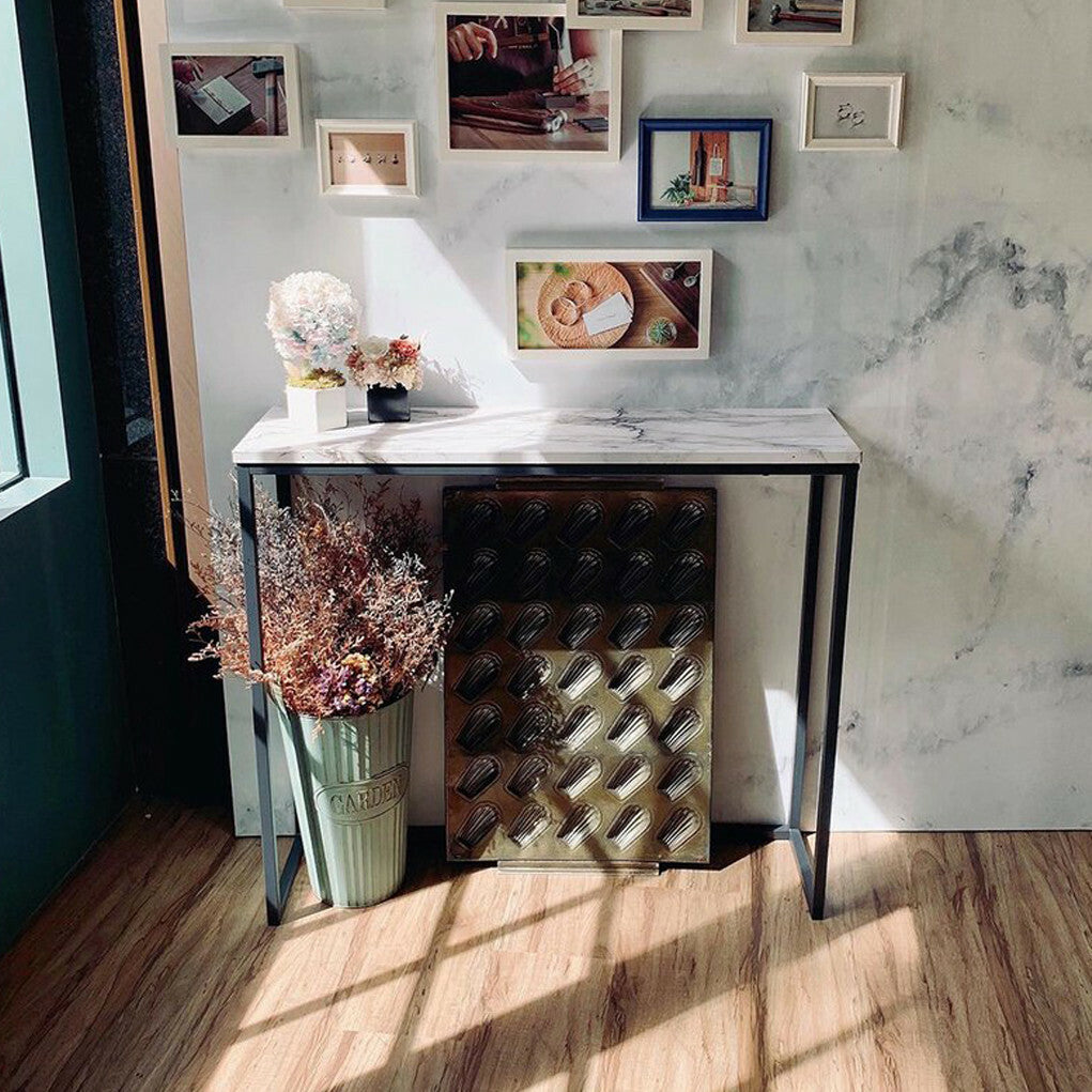 Modern Heavy Real Stone Console Table Hallway Entryway Table Metal Narrow Desk