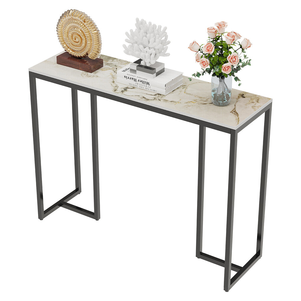 Side Tables: Exquisite Water Ripple Marble Console Table Bar Table w Thicken Stable Metal Leg