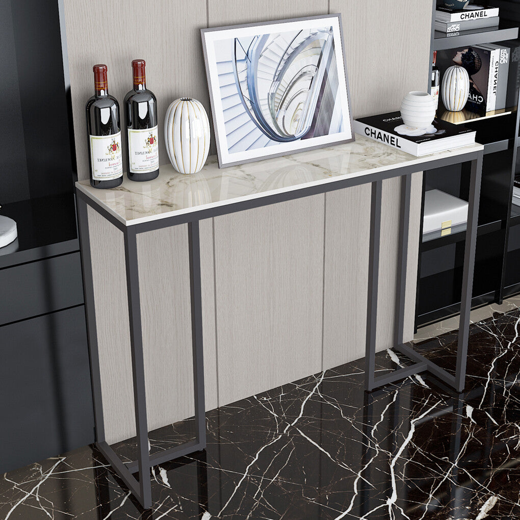 Side Tables: Exquisite Water Ripple Marble Console Table Bar Table w Thicken Stable Metal Leg