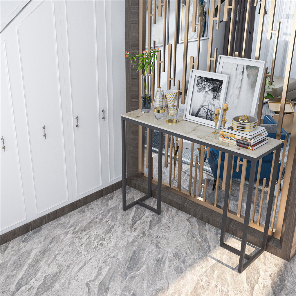 Side Tables: Exquisite Water Ripple Marble Console Table Bar Table w Thicken Stable Metal Leg