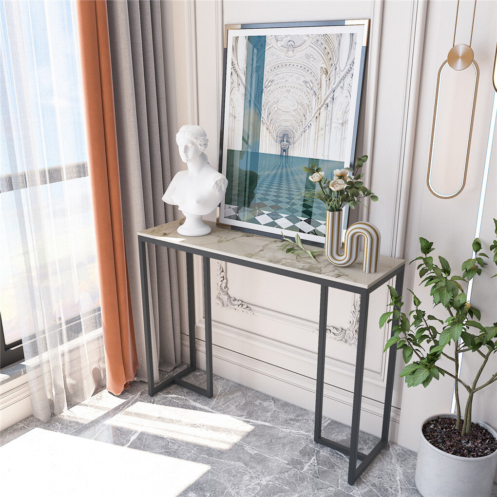 Side Tables: Exquisite Water Ripple Marble Console Table Bar Table w Thicken Stable Metal Leg