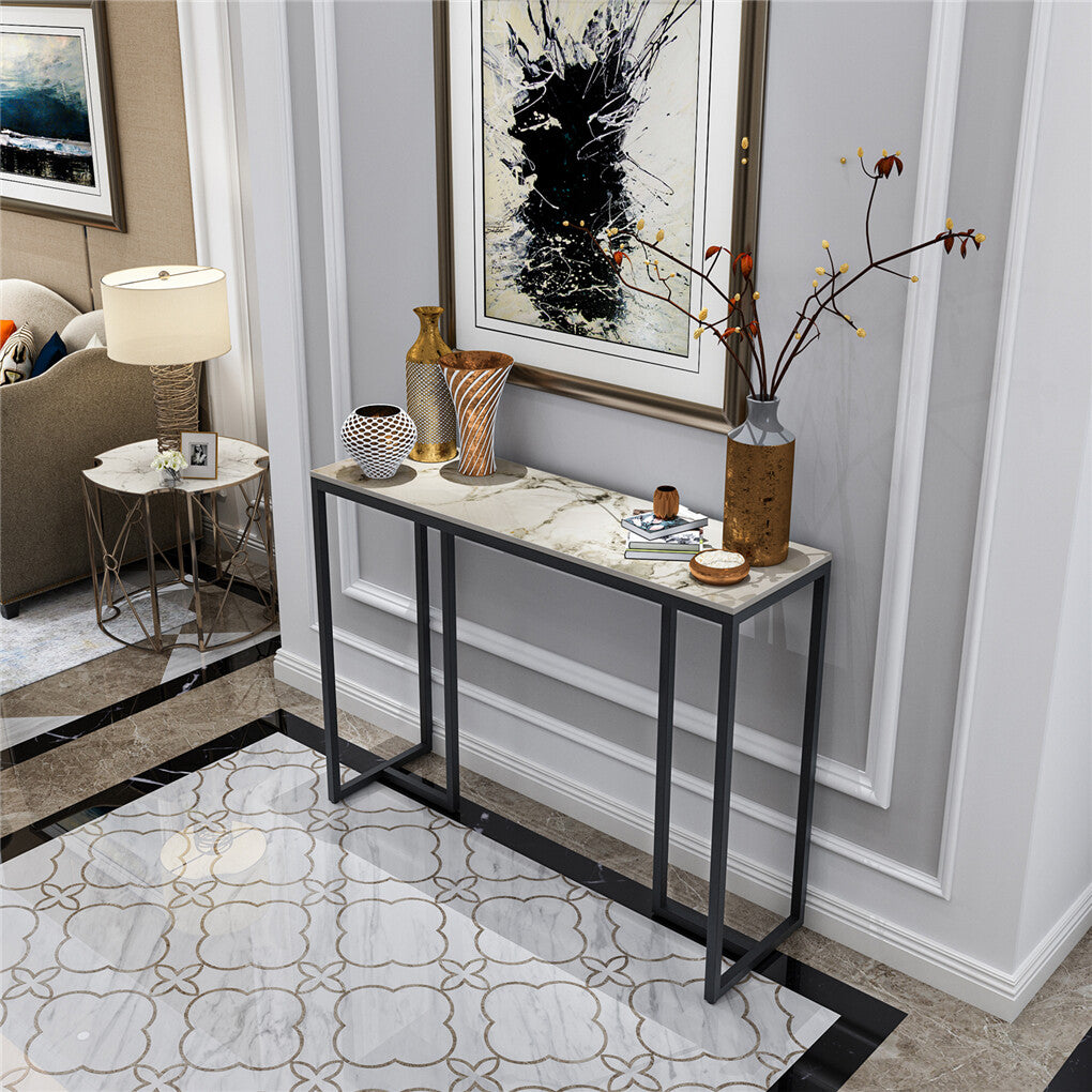 Side Tables: Exquisite Water Ripple Marble Console Table Bar Table w Thicken Stable Metal Leg