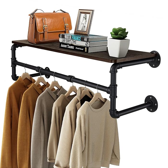 Coat Racks: Upgraded Heavy Duty Pipe Clothes Rack Iron Garment Hanging Bar with Top Shelf