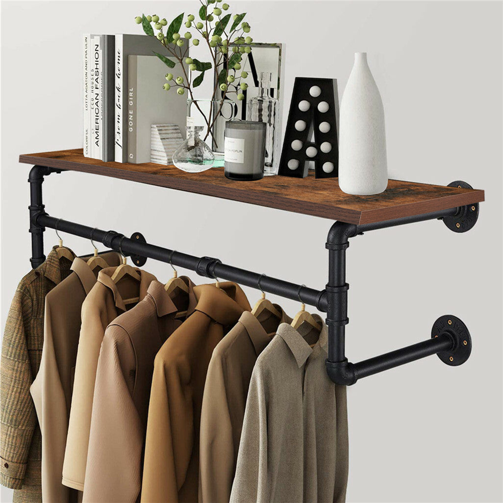 Coat Racks: Upgraded Heavy Duty Pipe Clothes Rack Iron Garment Hanging Bar with Top Shelf