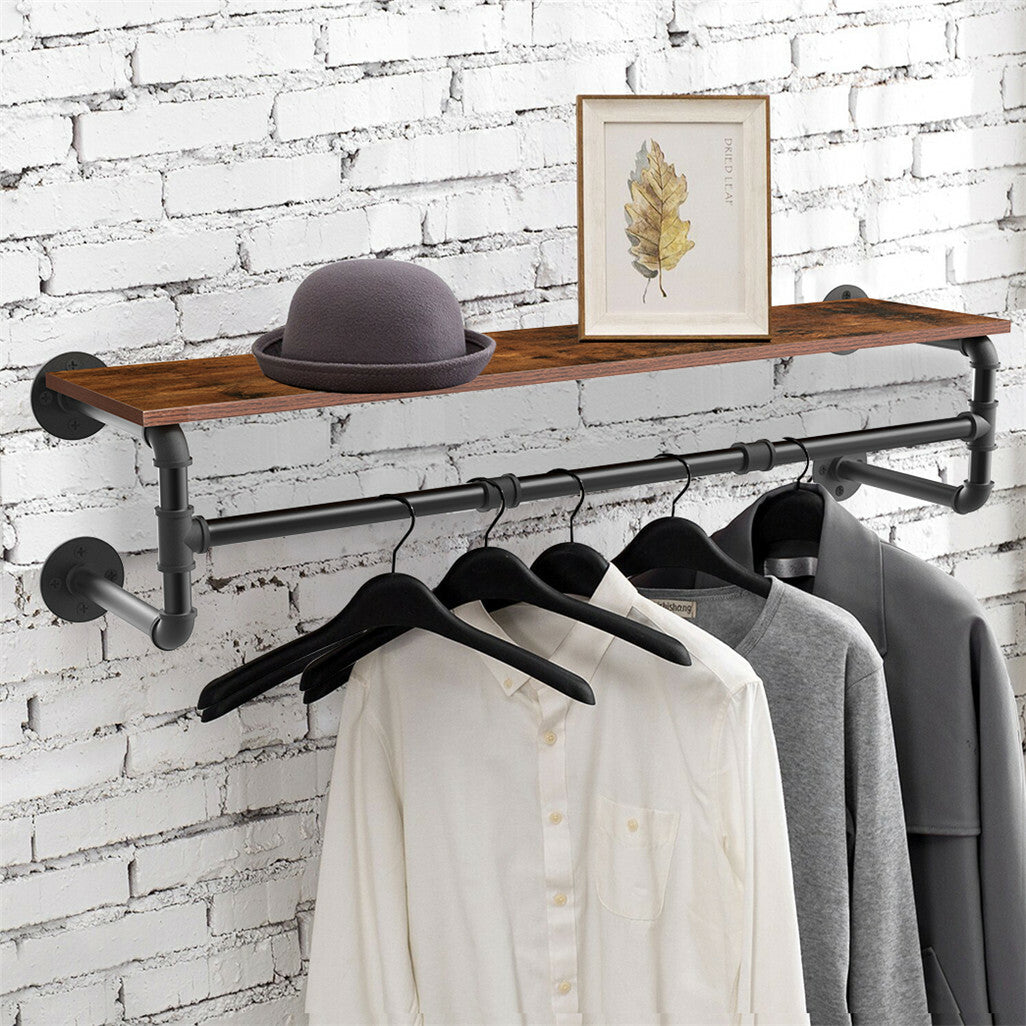 Coat Racks: Upgraded Heavy Duty Pipe Clothes Rack Iron Garment Hanging Bar with Top Shelf