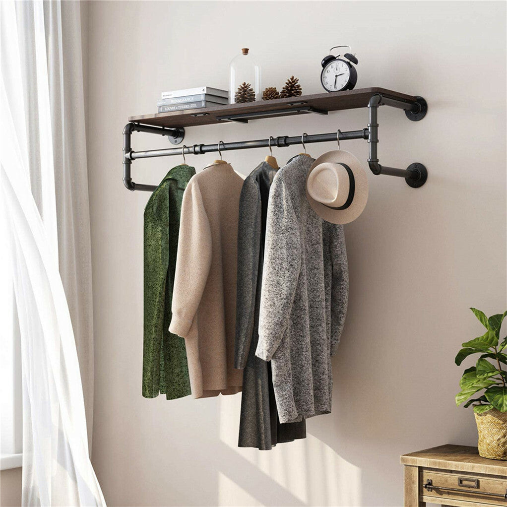 Coat Racks: Upgraded Heavy Duty Pipe Clothes Rack Iron Garment Hanging Bar with Top Shelf