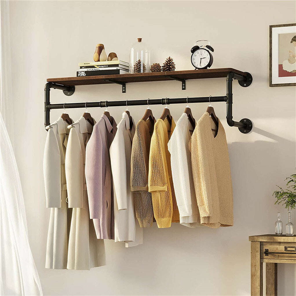 Coat Racks: Upgraded Heavy Duty Pipe Clothes Rack Iron Garment Hanging Bar with Top Shelf