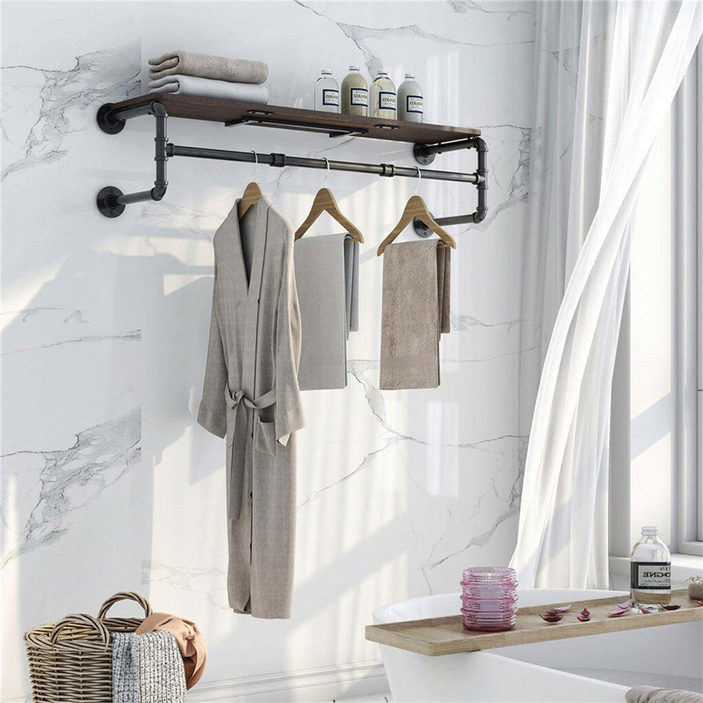 Coat Racks: Upgraded Heavy Duty Pipe Clothes Rack Iron Garment Hanging Bar with Top Shelf