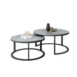 Side Tables: Set of 2 Grey Marble Round Nesting Tables