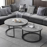 Side Tables: Set of 2 Grey Marble Round Nesting Tables