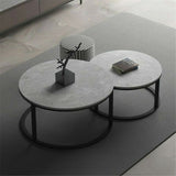 Side Tables: Set of 2 Grey Marble Round Nesting Tables