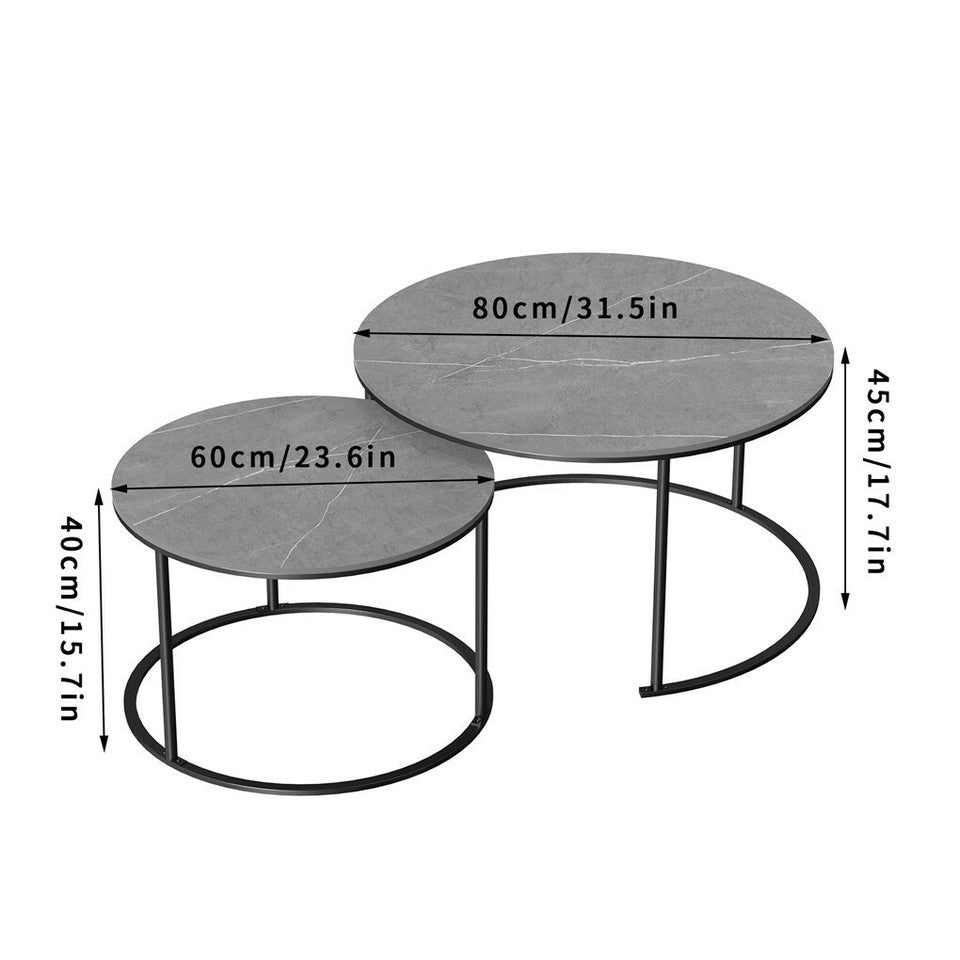 Side Tables: Set of 2 Grey Marble Round Nesting Tables